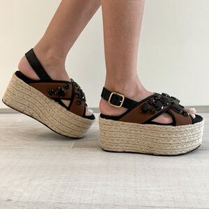 MARNI 60mm Jeweled Espadrille Flatform Sandal.